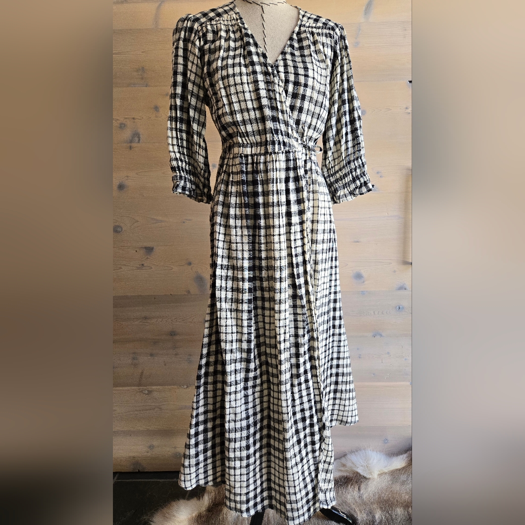 Euc Apiece Apart Lucinda Plaid Cotton Asymmetrical Midi Wrap Dress Size S